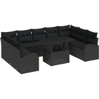 vidaXL Gartensofa-set 10 Stk. Schwarz Poly-Rattan