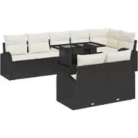 vidaXL Gartensofa-set 9 Stk. Schwarz und Creme Poly-Rattan