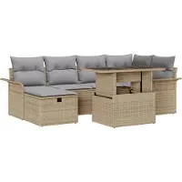 vidaXL Gartensofa-set 7 stk. Beige Poly-Rattan