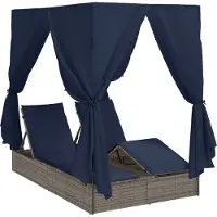 vidaXL Doppelte Sonnenliege Schwarz Poly-Rattan