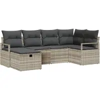 vidaXL Sofa Set 6 Stk. 6-Sitzanzahl Hellgrau Poly-Rattan