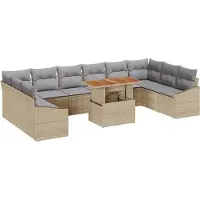 vidaXL Garten-Sofa-Set mit Speicher 11 pcs Beige Poly Rattan