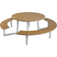 Axi Taco runder Picknicktisch in Teak Holz Look & Weiß für 6 Personen | Picknick Tisch / Picnic Table / Picknickbank Rund für Erwachsene aus Aluminium & Polywood | Set für den Garten | 200 x 190 cm