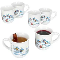 MamboCat 6x Glühweinbecher 0,2L weiß Weihnachtslandschaft bunt Glühweintassen geeicht