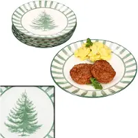 MamboCat 6x Wald grün Speiseteller Steingut 6 Personen Essteller Weihnachten Streifen