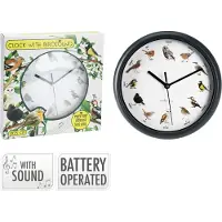 Koopman H&S Decoration Wanduhr mit Vogelgeräuschen grün weiß Glas Polypropylen 1,5x25x25 cm
