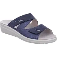 Rohde Damen Pantolette Leder Glitzer Druck Strass Wechselfußbett Rivella 5729, Größe:41 EU, Farbe:Blau