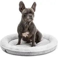 Lionto Hundebett in weichem Doughnut-Design mit Plüsch & Anti-Rutsch-Boden, Bezug waschbar, 65 cm Durchmesser, grau