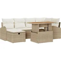 vidaXL Gartensofa-set 7 stk. Beige Poly-Rattan