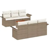 vidaXL Gartensofa-set 7 stk. Beige Poly-Rattan