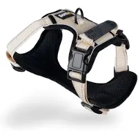 Lionto Anti-Zug Hundegeschirr, verstellbares Y-Geschirr mit Brustring, reflektierend & gepolstert, Größe M, beige