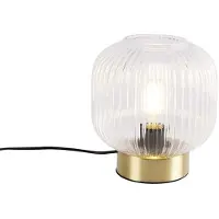 QAZQA - Art Deco Art-Deco-Tischleuchte I Tischlampe I Lampe I Leuchte Messing mit Glas - Karel I Wohnzimmer I Schlafzimmer - Rund - LED geeignet E27
