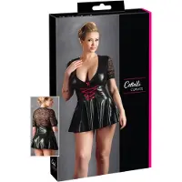Cottelli Plus Size - Glänzendes Kleid mit rotem Korsett (schwarz)