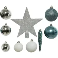 Décoris 33 Weihnachtskugeln mit Christbaumspitze Stern Kunststoff Glitzer bruchsicher