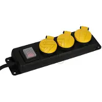 Eltric 3-fach Tischdose m.Klappdeckeln IP44 GNPBK03 schwarz/gelb, mit Schalter