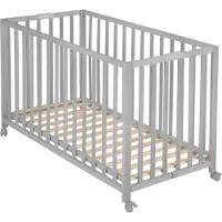 Roba Klappbett Fold Up 60 x 120 - Klappbares Babybett aus Holz - 2-fach höhenverstellbar - Platzsparendes Gitterbett auf Rollen - Taupe