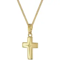 Trendor 28392 Kreuz-Anhänger für Kinder Gold 585/14K mit goldplattierter Kette