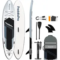 LifeGoods SUP Board Tandem - 2 Personen - 220 KG Tragkraft - 381 x 86 cm - Aufblasbar - Komplettes SUP Paket - Weiß/Schwarz
