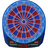 Carromco Elektronik Dartboard Flash-401 2-Loch-Abstand Dartscheibe rot-blau LED Beleuchtung 8 Spieler Softdarts Netzteil 35 Spielen 584 Variationen