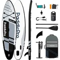 LifeGoods PaddlePro SUP Board Pro - Pro Set - Aufblasbares Paddle Board - Max. 150 KG - 320x81 cm - Schwarz/Weiß
