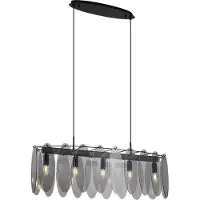 QAZQA - Design Design-Pendelleuchte I Pendellampe I Hängelampe I Pendellampe I Pendelleuchte I Lampe I Leuchte schwarz mit Rauchglas oval 5-flammig - Mochan I Wohnzimmer I Schlafzimmer - Oval - LED ge