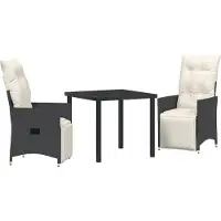 vidaXL Garten Essgruppe 3 Stk. Schwarz Poly-Rattan