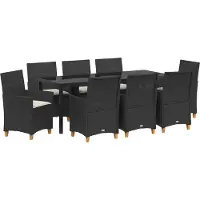 vidaXL Garten Essgruppe 9 pcs Schwarz Poly-Rattan