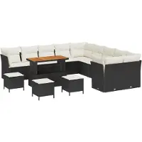 vidaXL Gartensofa-set mit Kissen 14 pcs Schwarz und Creme Poly-Rattan