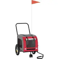 vidaXL Fahrradanhänger für Haustiere Rot und Grau 125 x 53 x 54 cm