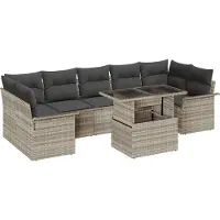vidaXL Gartensofa-set 8 Stk. Hellgrau [Synthetisch]: Poly Rattan