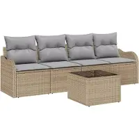 vidaXL Garten-Sofa-Set mit Kissen mit Speicher 5 pcs Beige und Grau
