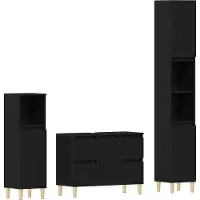 vidaXL Badezimmermöbel-Set 3 Stk. Schwarz Eichen-Optik