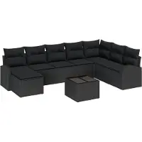 vidaXL Sofa Set mit Kissen mit Speicher 9 pcs Schwarz Poly-Rattan