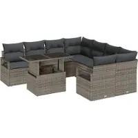 vidaXL Gartensofa-set 9 Stk. Grau Poly Rattan