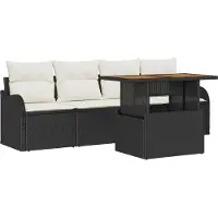vidaXL Gartensofa-set 5 Stk. Schwarz und Creme Poly-Rattan