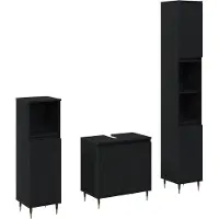 vidaXL Badezimmermöbel-Set 3 pcs Schwarz Eichen-Optik 30 x 30 x 190 cm