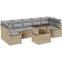 vidaXL Garten-Sofa-Set mit Kissen 8 pcs Beige und Hellgrau Poly-Rattan