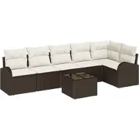 vidaXL Gartensofa-set mit Kissen 7 pcs Braun und Weiß Poly-Rattan