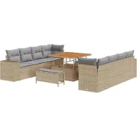 vidaXL Gartensofa-set mit Kissen 11 pcs Beige und Hellgrau Poly-Rattan