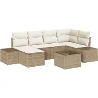 vidaXL Garten-Sofa-Set mit Kissen 6 pcs Beige und Creme Poly-Rattan