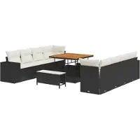 vidaXL Gartensofa-set mit Kissen 11 pcs Schwarz und Creme Poly-Rattan