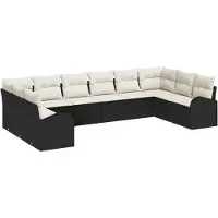 vidaXL Gartensofa-set 10 Stk. Schwarz und Weiß Poly-Rattan