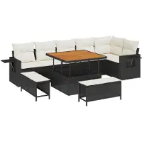 vidaXL Gartensofa-set 11 Stk. Schwarz und Creme Poly-Rattan