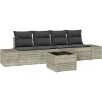 vidaXL Sofa Set mit Kissen mit Kissen 5 pcs Hellgrau Poly Rattan