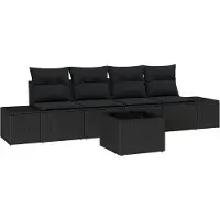 vidaXL Sofa Set 5 Stk. Schwarz [Synthetisch]: Poly Rattan