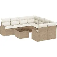 vidaXL Sofa Set 9 stk. 8-Sitzanzahl Beige und Creme Poly-Rattan