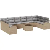 vidaXL Gartensofa-set 11 Stk. Beige und Hellgrau Poly-Rattan