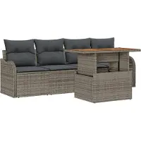 vidaXL Gartensofa-set 5 Stk. Grau Poly-Rattan