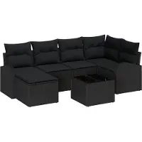 vidaXL Sofa Set mit Kissen mit Speicher 7 pcs Schwarz Poly-Rattan