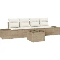 vidaXL Sofa Set mit Kissen 5 pcs Beige und Creme Poly Rattan